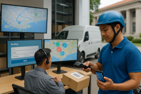 Courier management for urgent, government-grade delivery—online booking, real-time tracking, and instant e-PODs. Smart dispatch clusters by lat/long, auto-matches riders, optimizes routes; Android app scans barcodes and streams live GPS for precise fleet control.